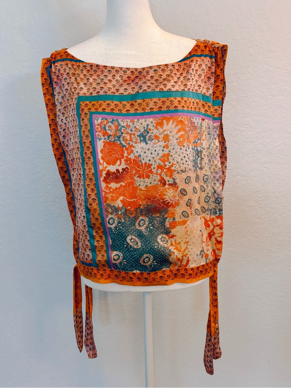 Anthropologie Pilcro Sleeveless Scarf Top Boho Mixed Print Size S/M